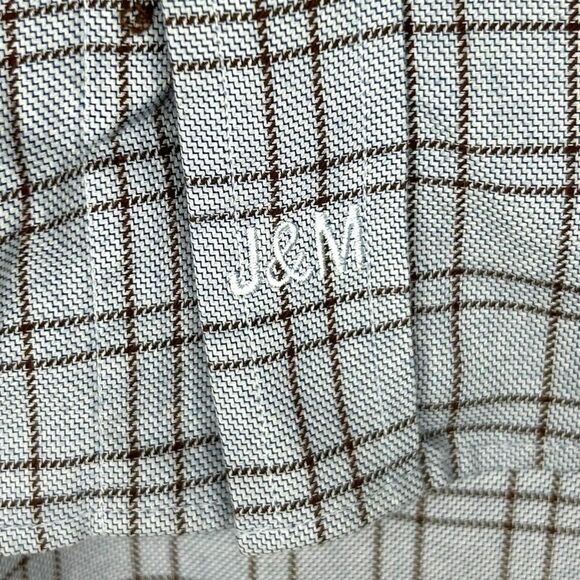 Johnston & Murphy Men's Button Down Shirt Large Blue Brown Plaid Long Sleeve - Picture 3 of 6
